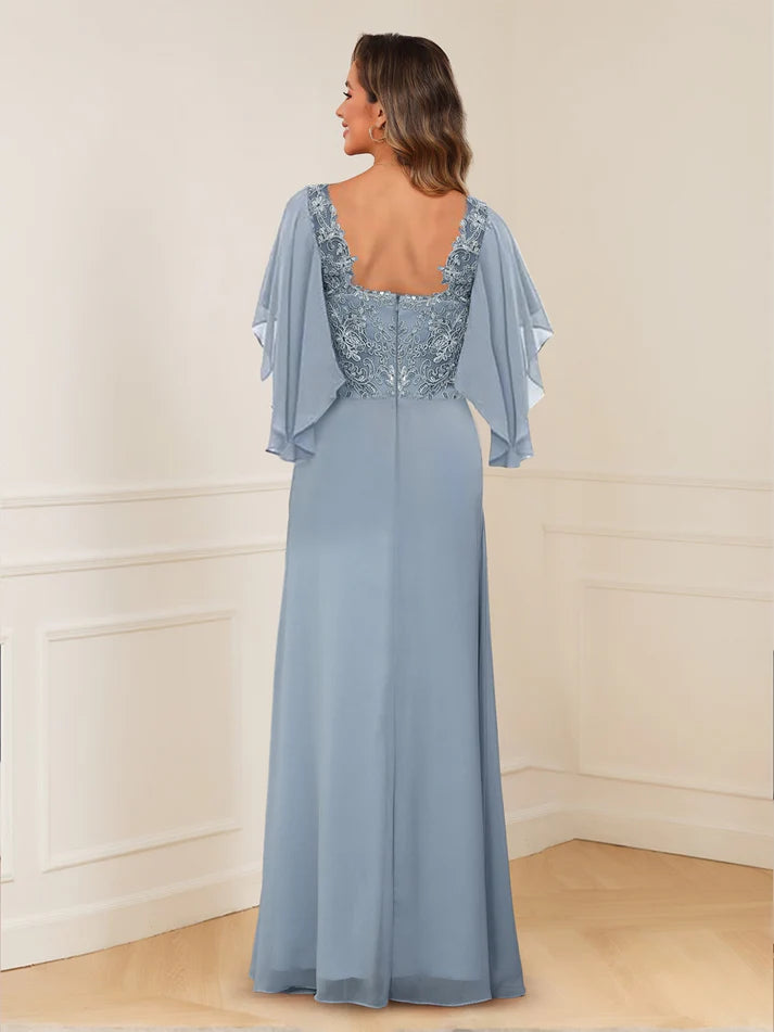 Princess Illusion Scoop Appliques Ruched Mother of the Bride Dresses