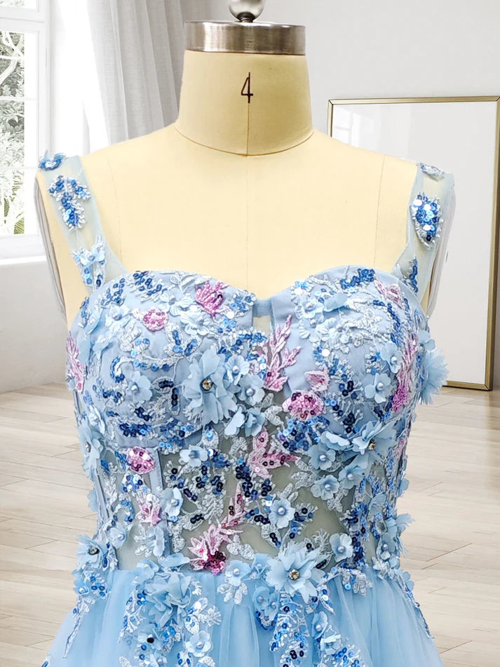 Ball Gown Off the Shoulder Short Sleeves Applique Evening Dresses