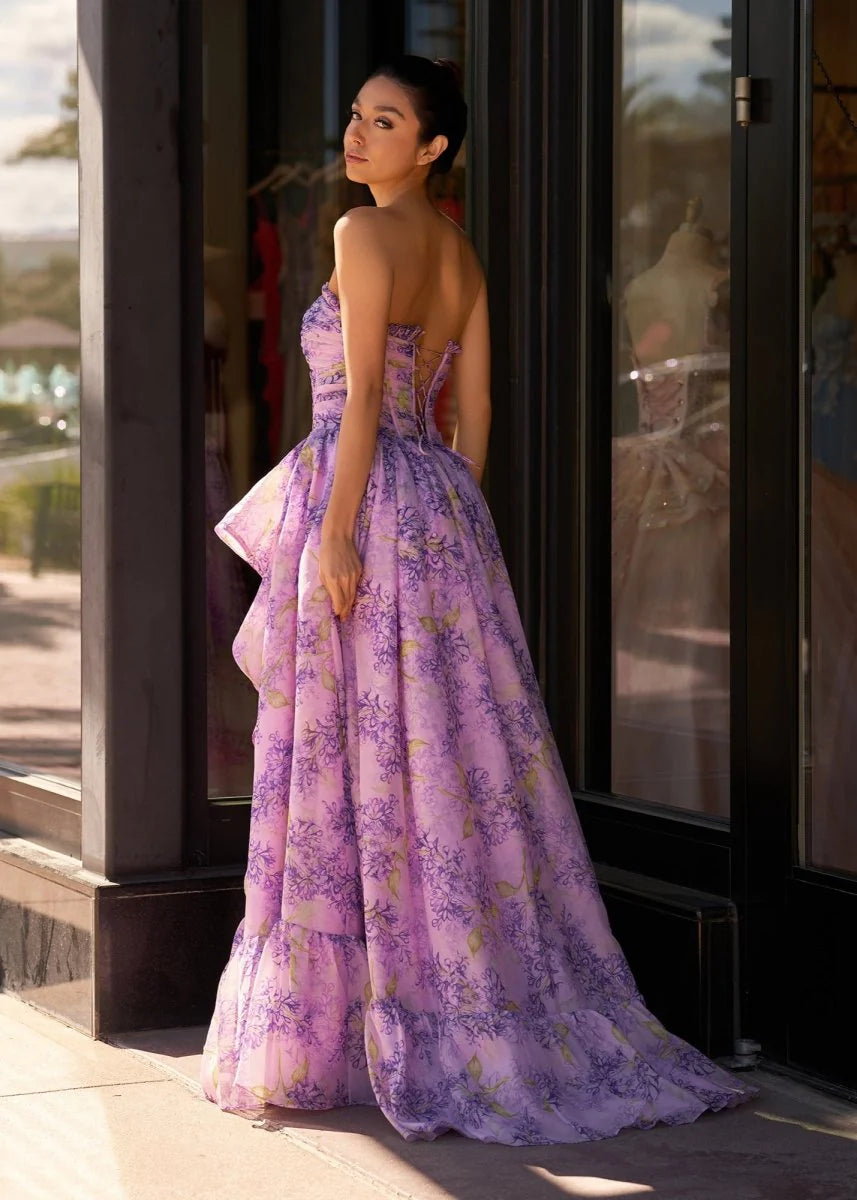 Lilac A-Line Corset Detachable Sweetheart Floral Long Party Dress