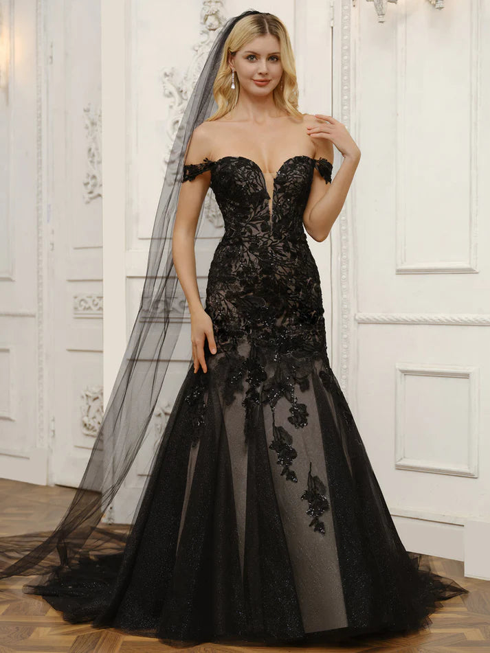 Off-the-Shoulder Tulle Mermaid  Retract Your Waist Full of charm Wedding Dresses