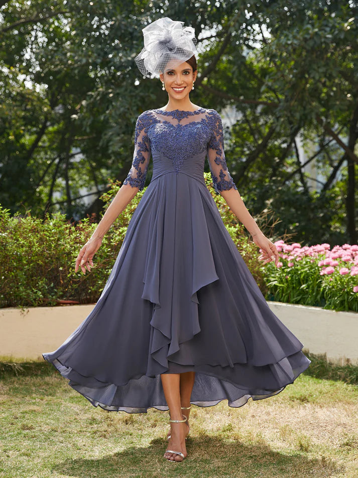 Princess Sheer Neck Half Sleeves Long Mother of the Bride Dresses
