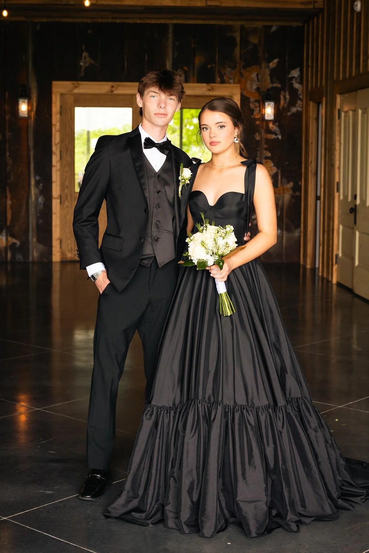 Cute Black A-Line Satin Tie Straps Long Prom Dress