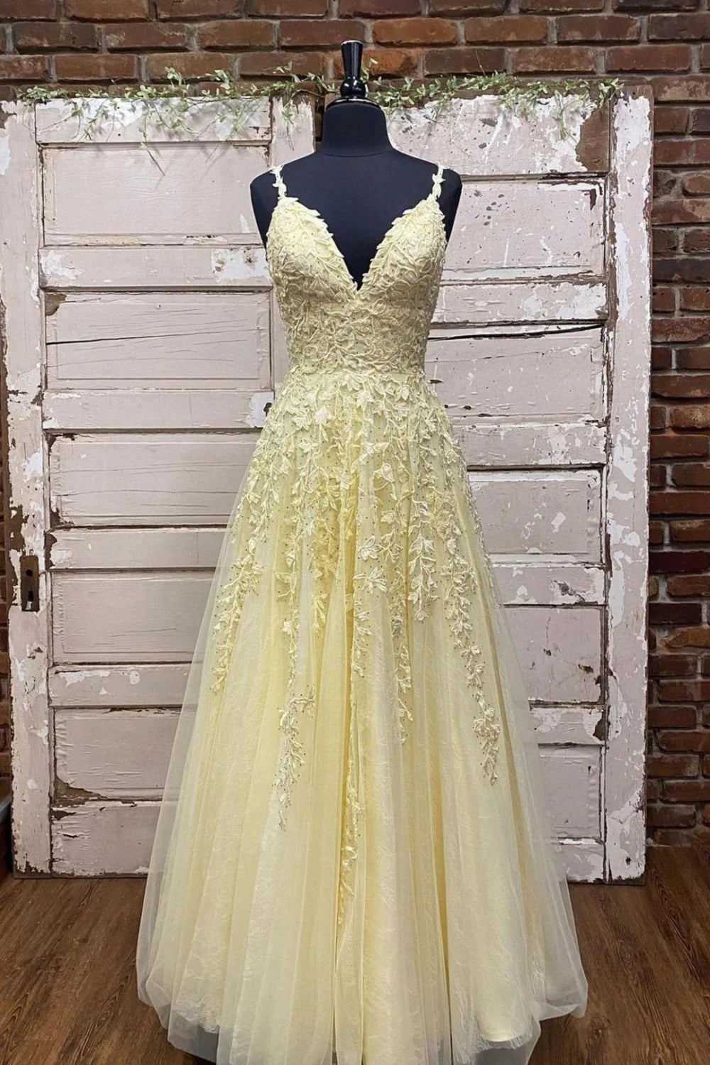 Charming A Line Spaghetti Straps Yellow Long Full Of Charm Prom Dress