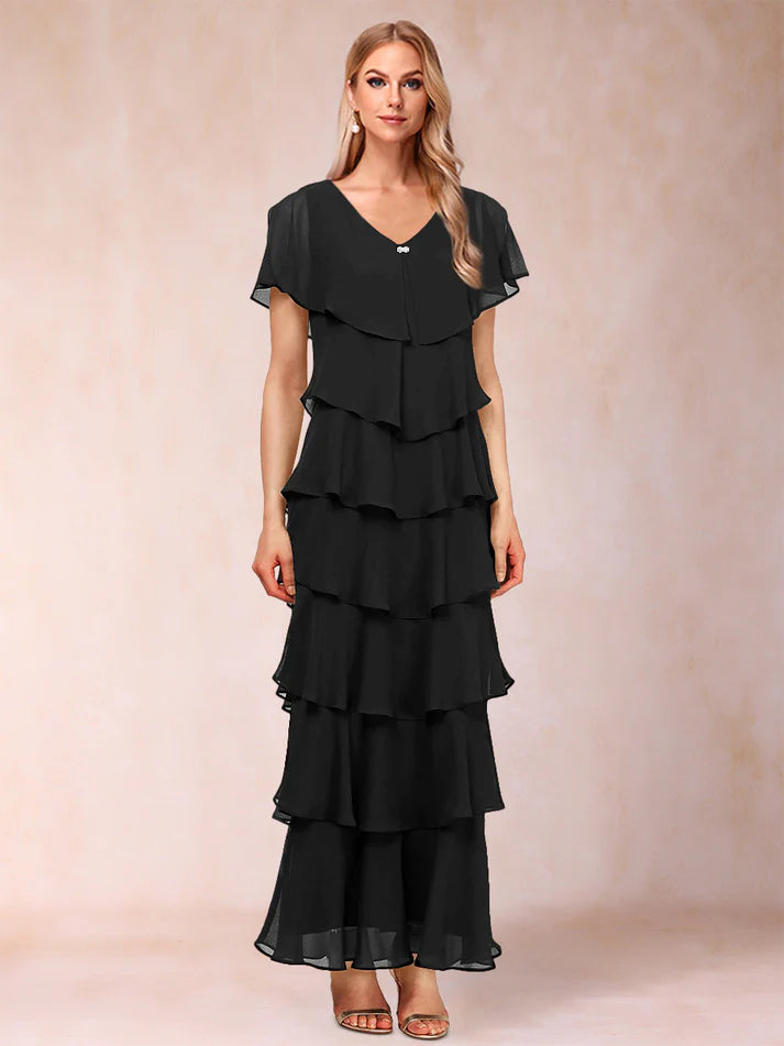 Column V-Neck Short Sleeves Full of charm Mother of the Bride Dresses