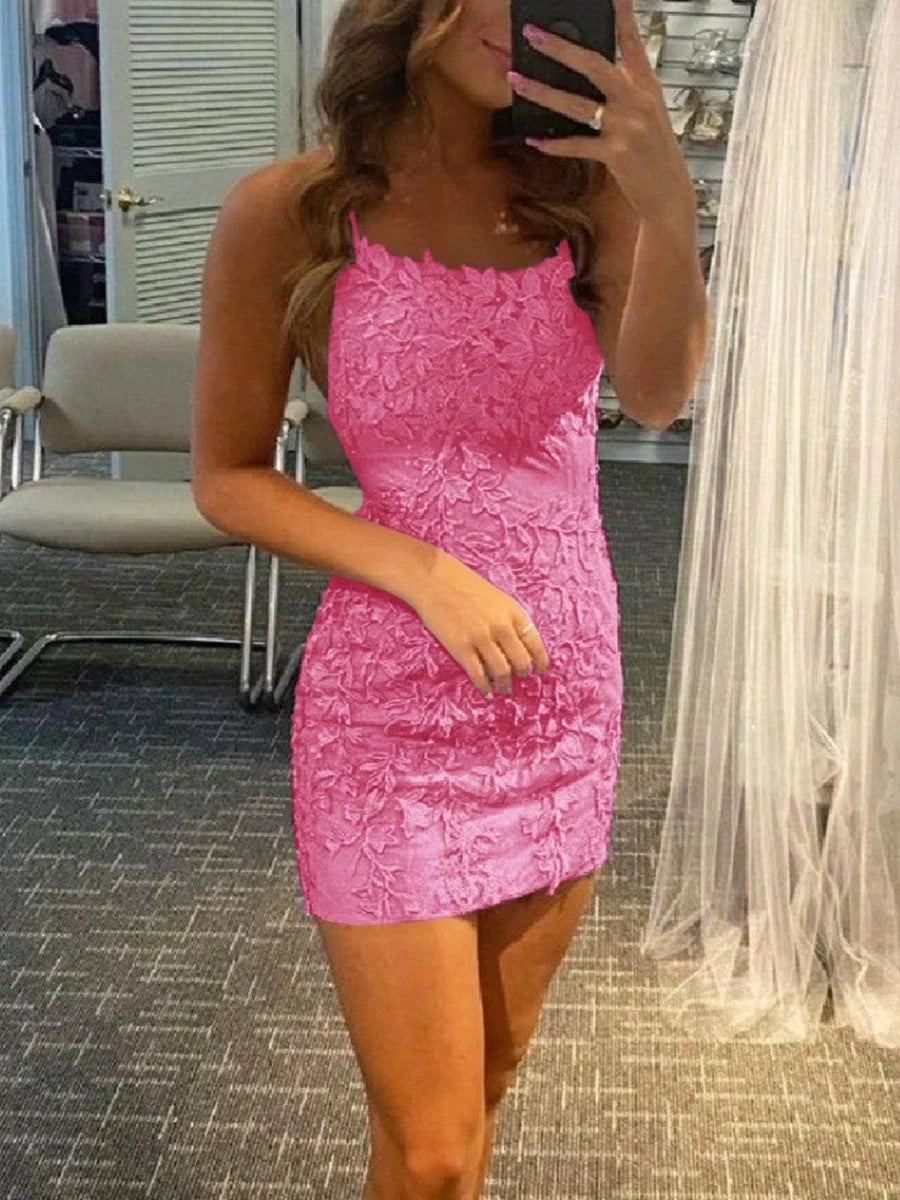 Sheath Spaghetti Straps Lace   Formal  Retract Your Waist Homecoming Dress