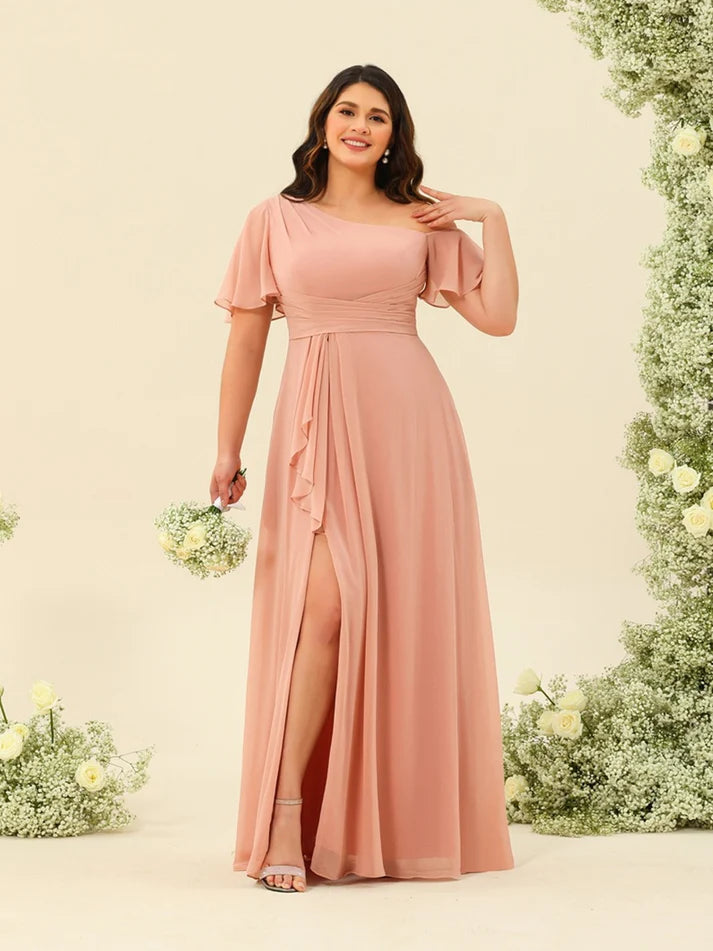 A-Line/Princess One-Shoulder Floor-Length Split Side Full of charm Evening Dresses