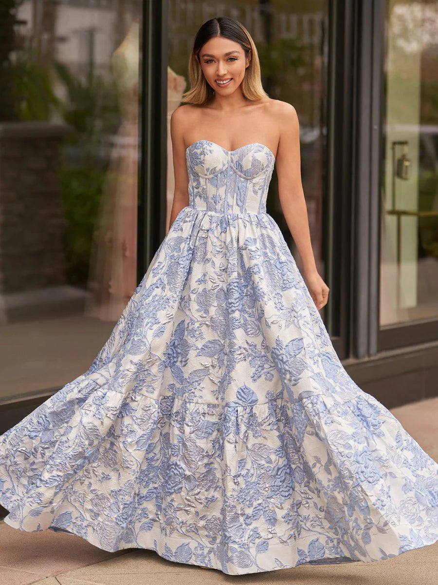 A-Line Sweetheart Floral Printed Long Full of charm Prom Dresses