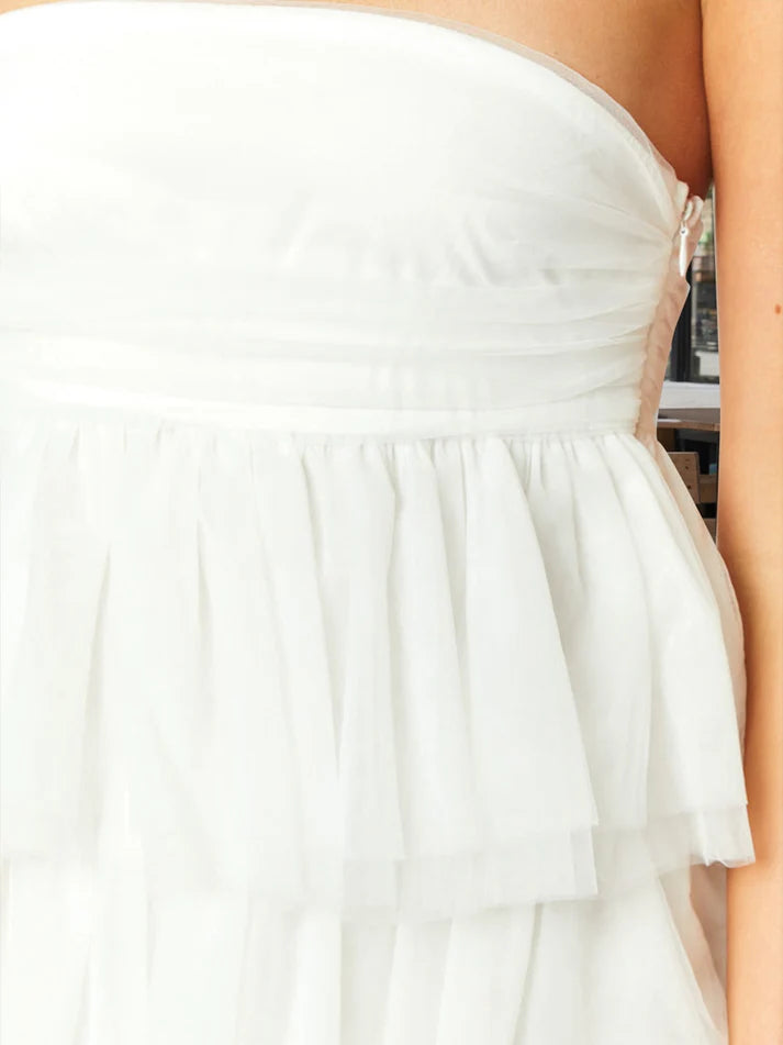 A-Line/Princess Strapless Layered Ruffle Tulle Mini Dresses Short Homecoming Dresses