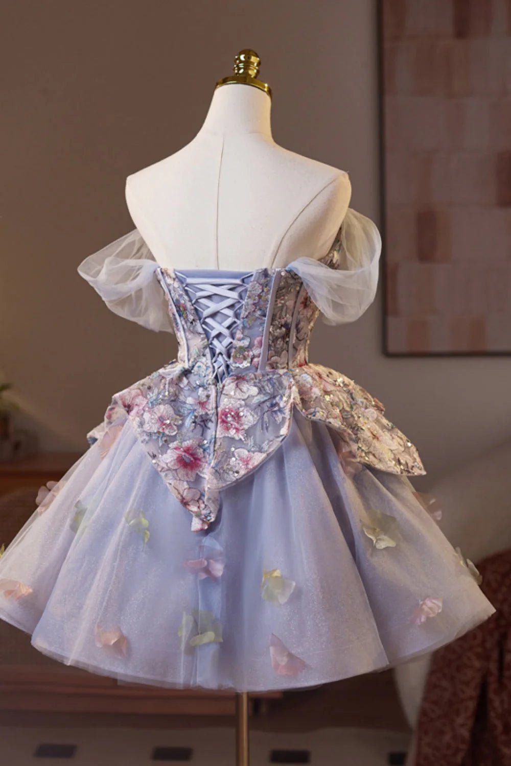 Off the Shoulder Lilac Floral Sparkle TulleUnique Design Full Of Charm Homecoming Dresses