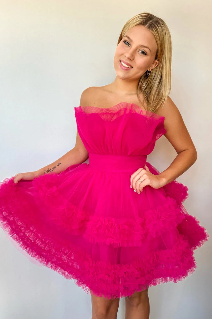 Cute A Line Fuchsia Tulle Short Homecoming Dresses