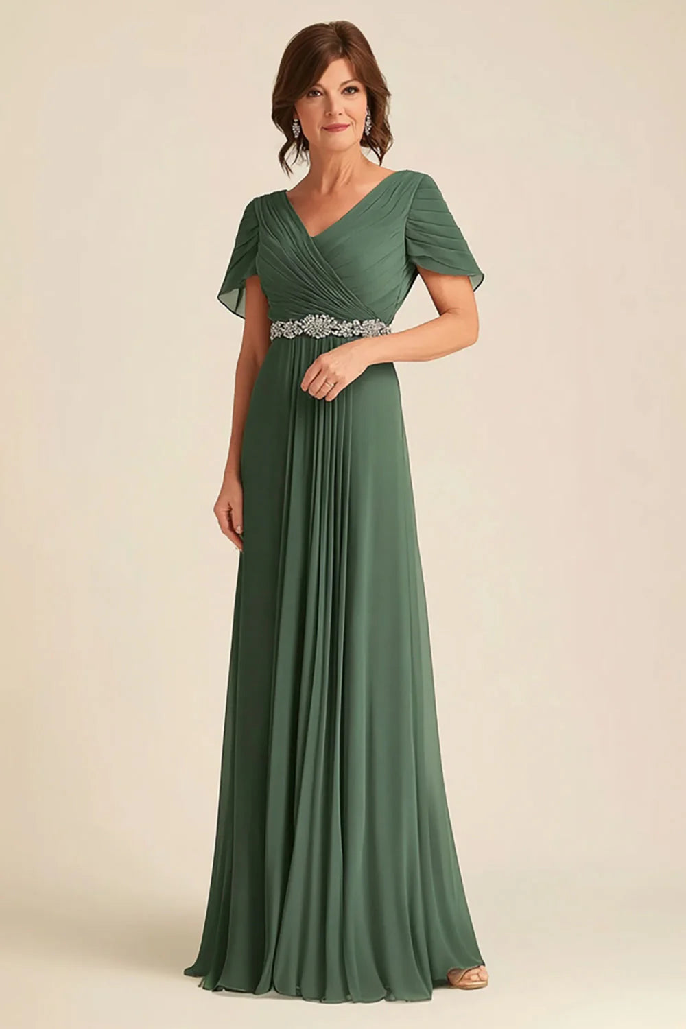 Elegant Eucalyptus A Line Ruched Full Of Charm Mother of Bride Dress
