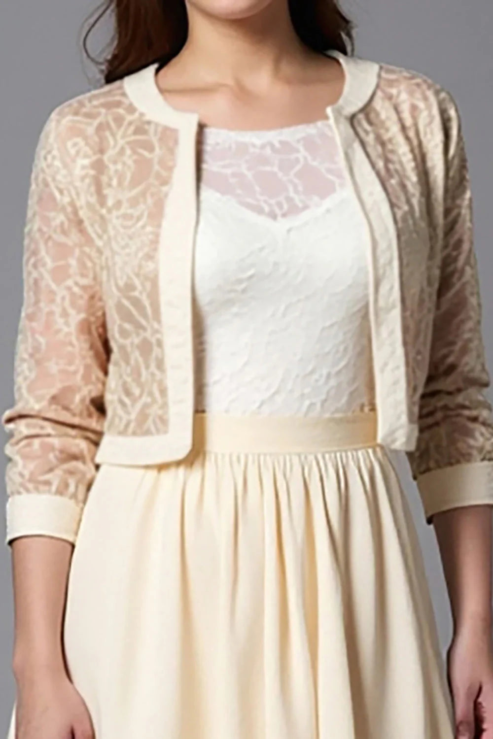 A Line Champagne Half Sleeve Tea-Length Mother of the Bride Dress