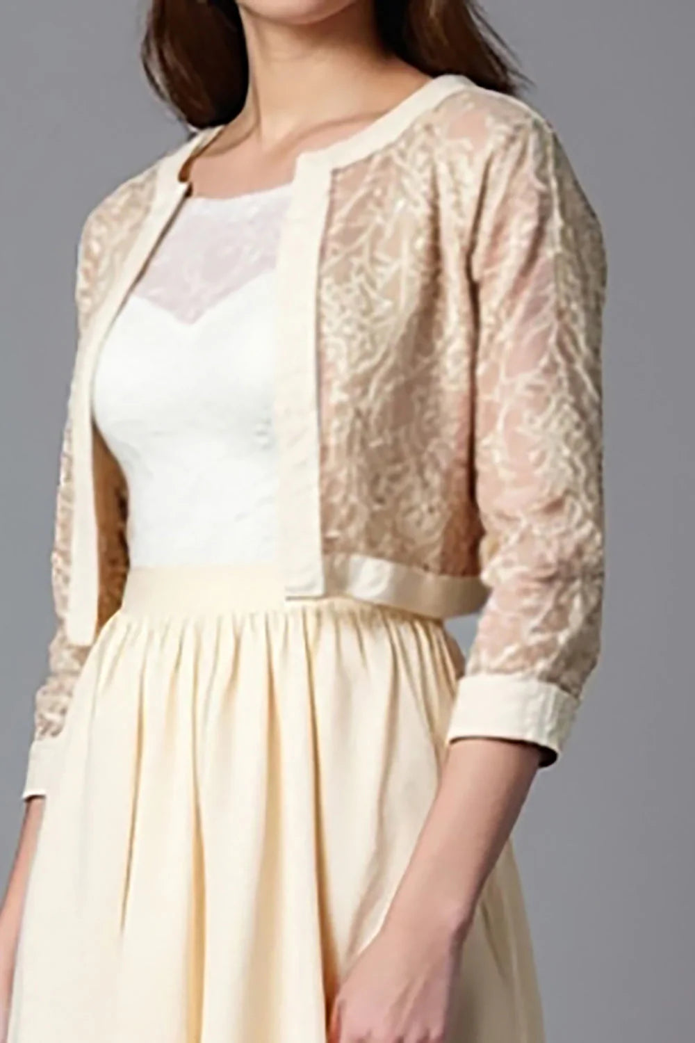 A Line Champagne Half Sleeve Tea-Length Mother of the Bride Dress