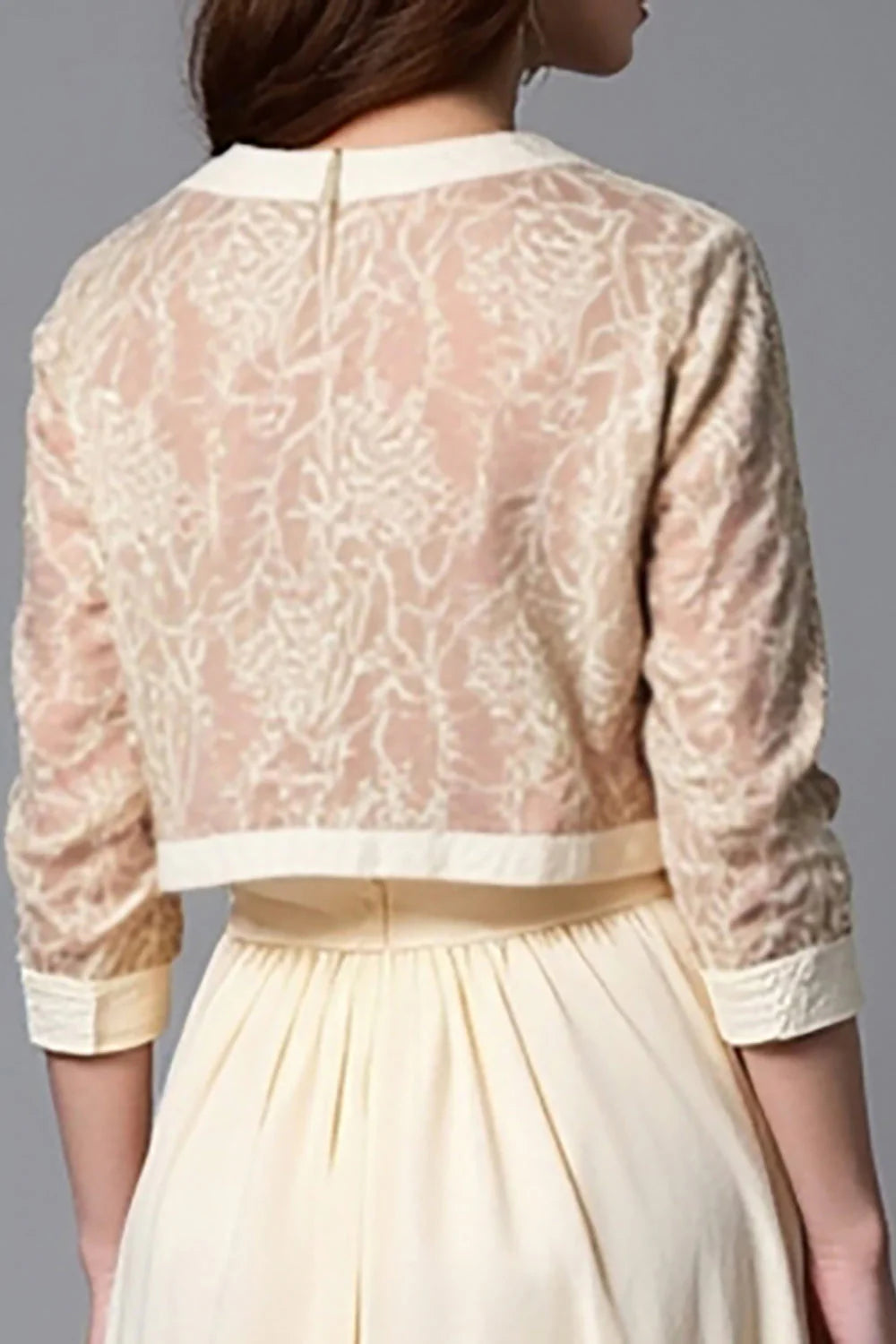 A Line Champagne Half Sleeve Tea-Length Mother of the Bride Dress