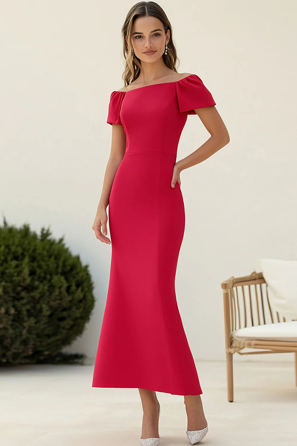 Red Sheath Long Satin Wedding Full Of Charm Evening Dresses