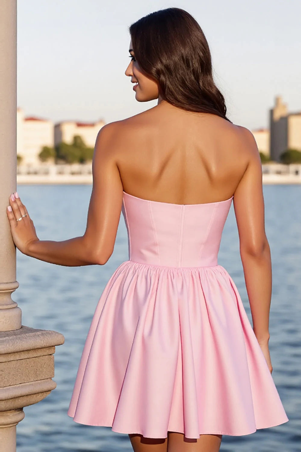Pink Satin A Line Corset Sweetheart Short Full Of Charm Homecoing Dress