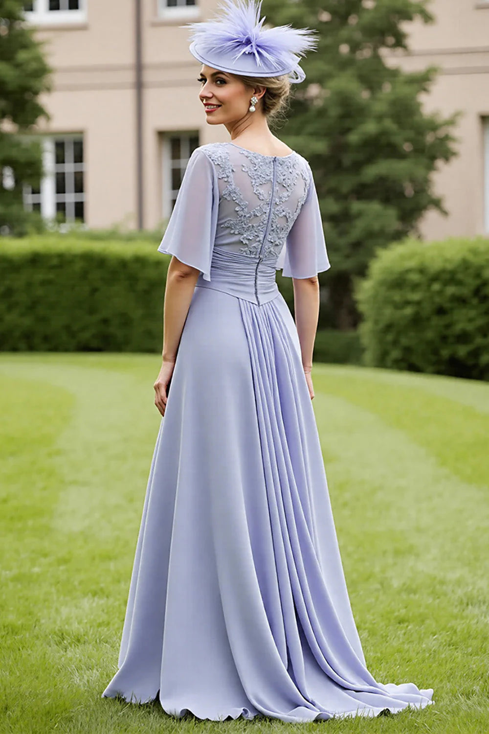 Grey Blue Chiffon A Line High-Low Full Of Charm Mother of Bride Dress
