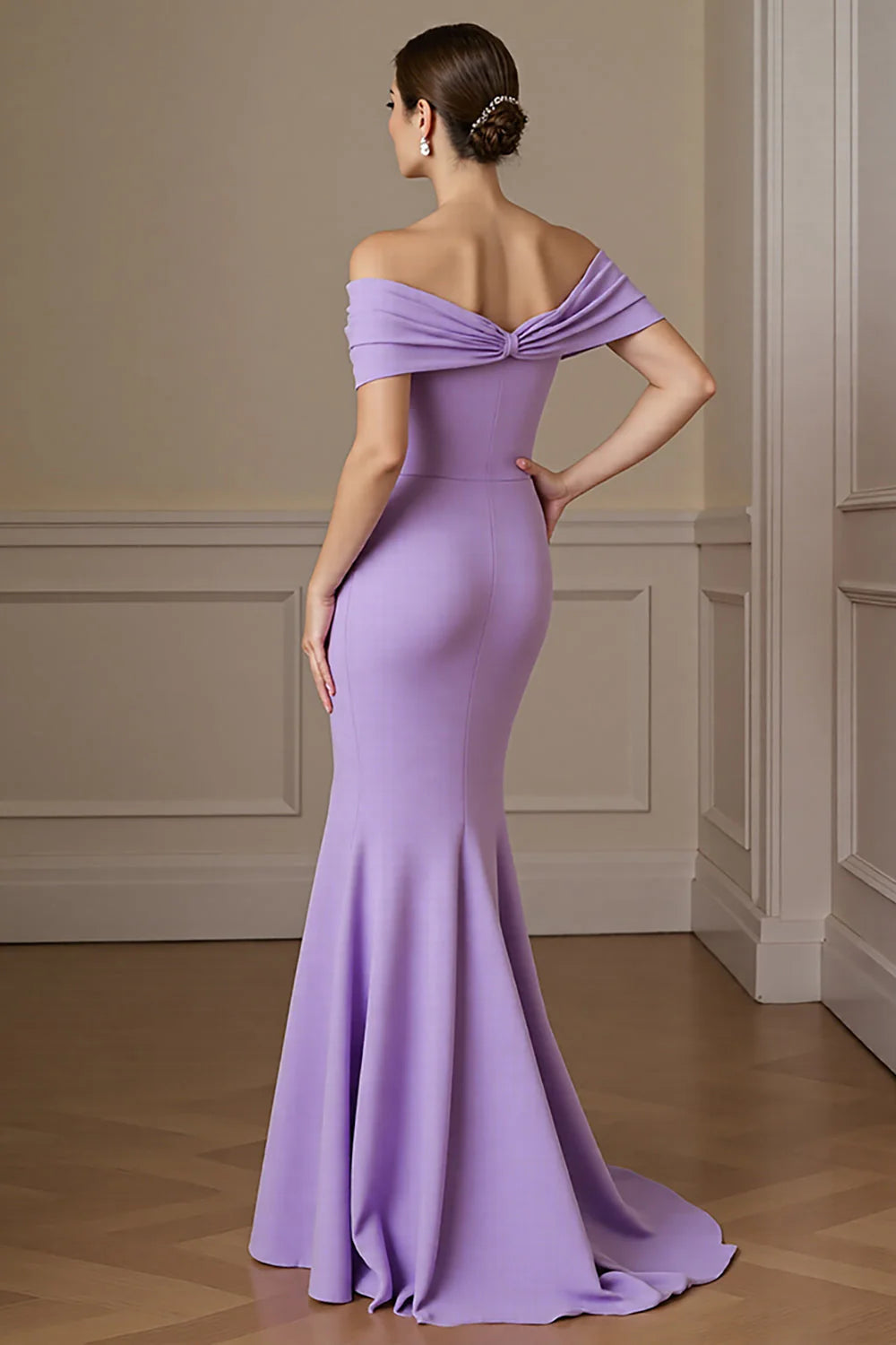 Lilac Satin Mermaid Off the Shoulder Long Full Of Charm Mother of Bride Dress