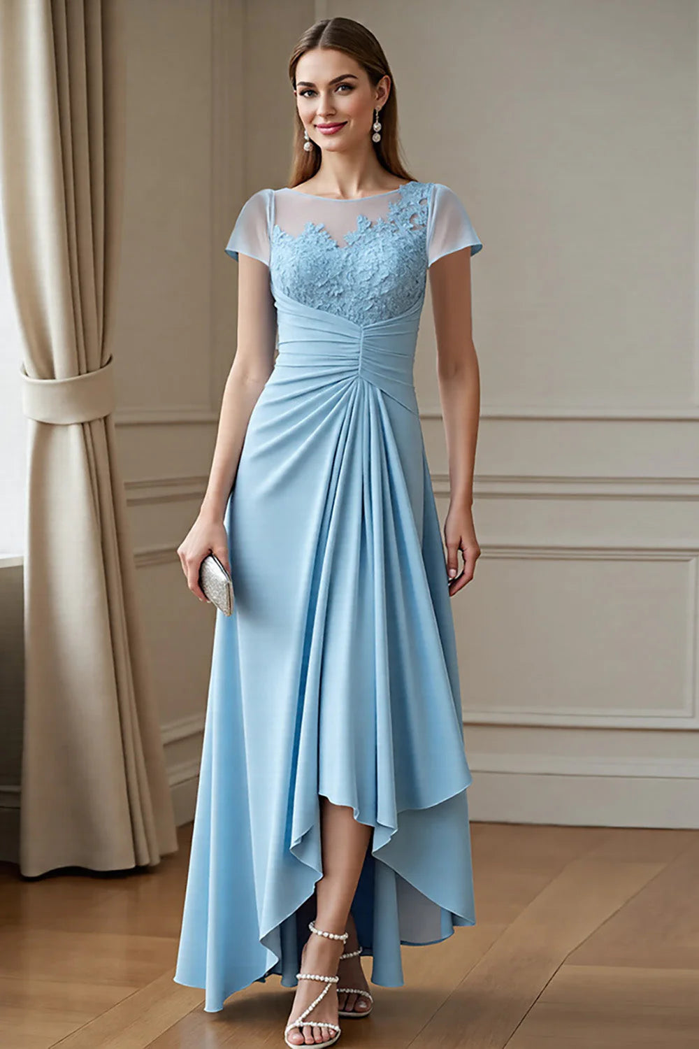 Sky Blue A Line Chiffon Long Ruched Full Of Charm Mother of the Bride Dresses