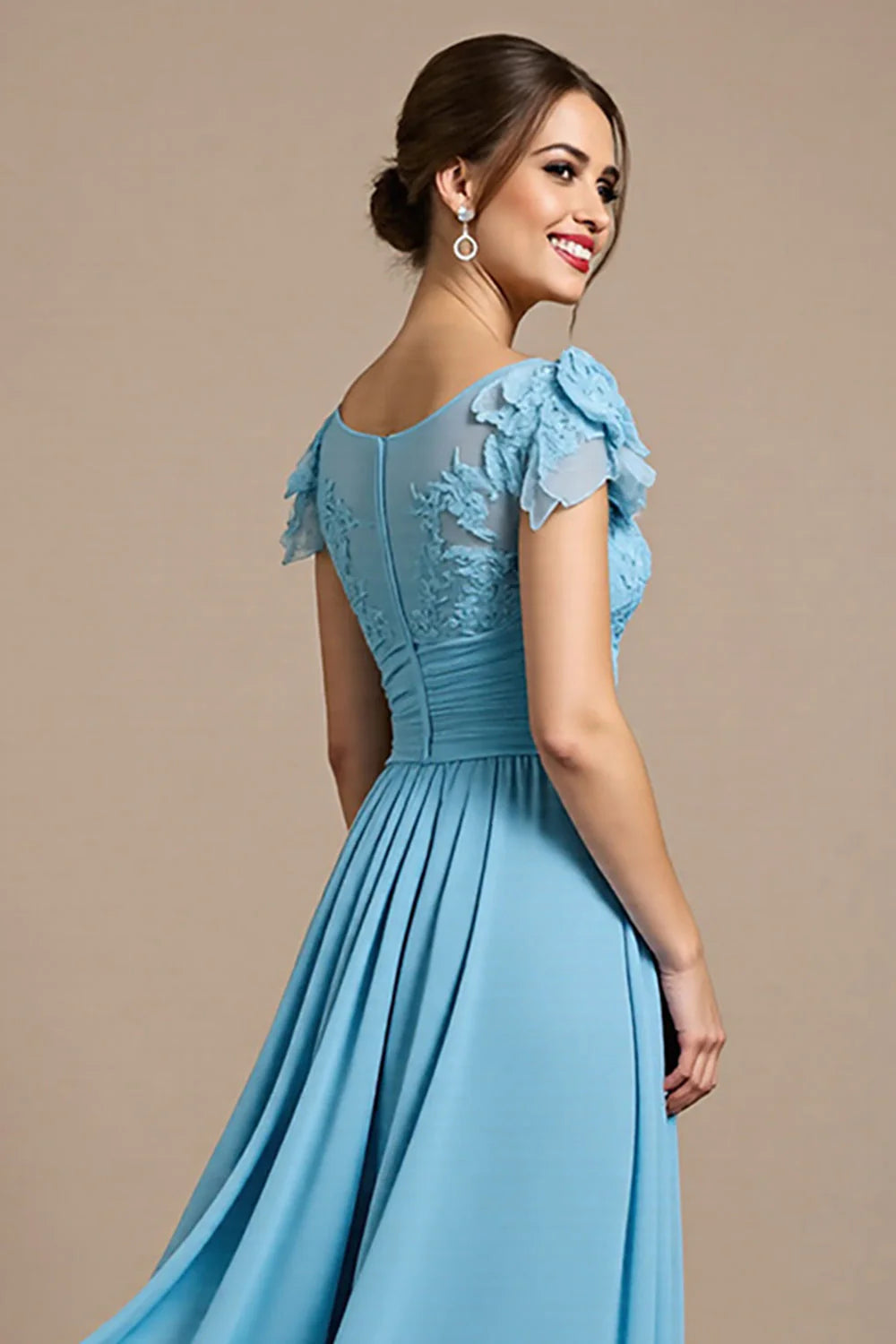 Sky Blue Chiffon Long Floral Full Of Charm Mother of the Bride Dresses