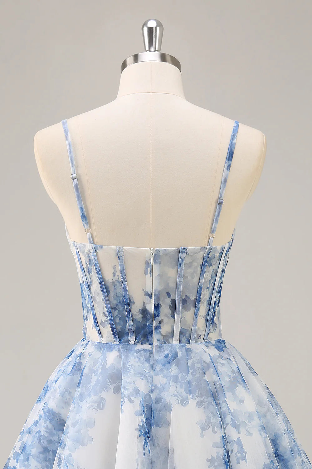 White and Blue Corset Floral Ruched Short Full Of Charm Homecoing Dress