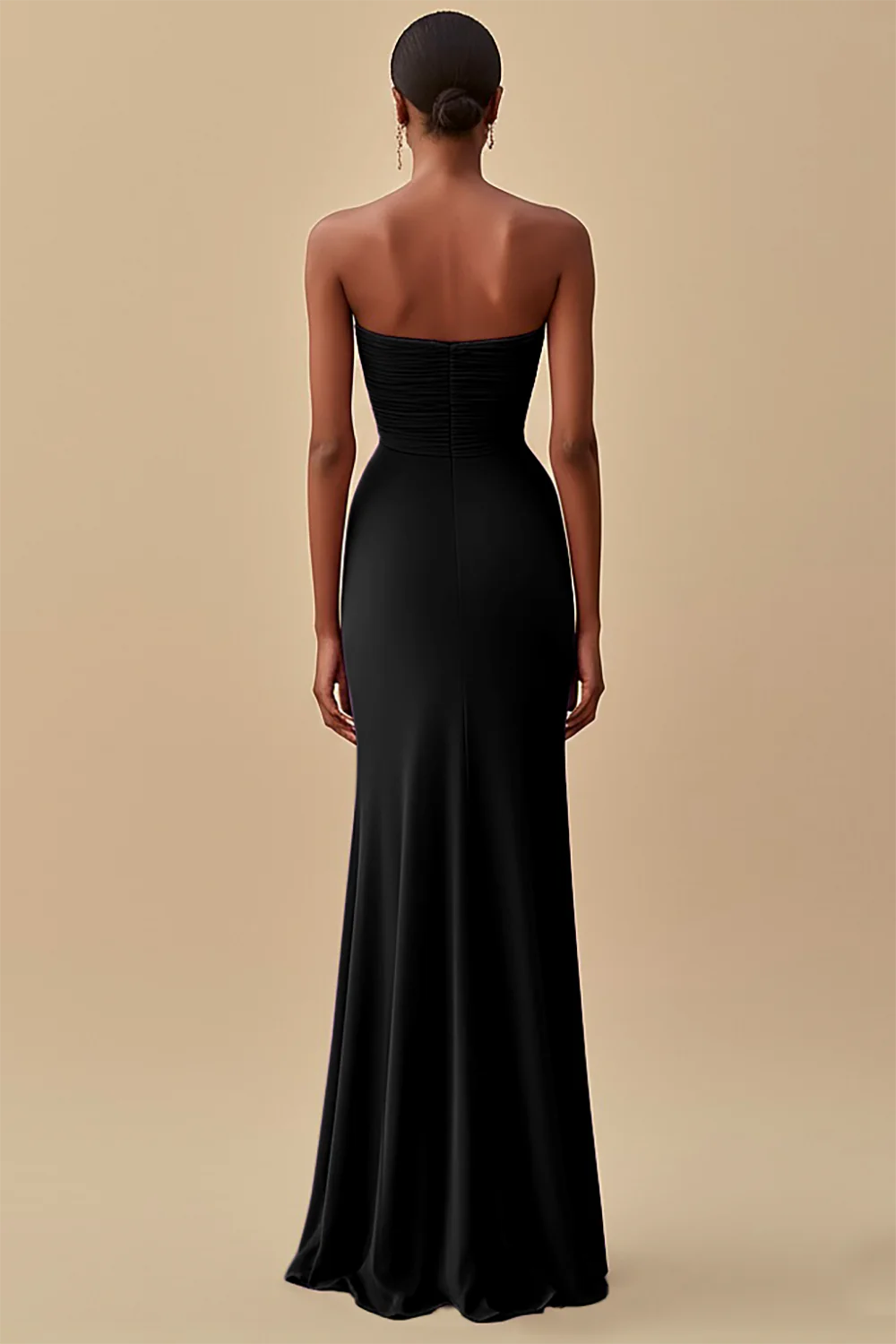 Elegant Black Sheath Chiffon Strapless Long Full Of Charm Evening Dresses