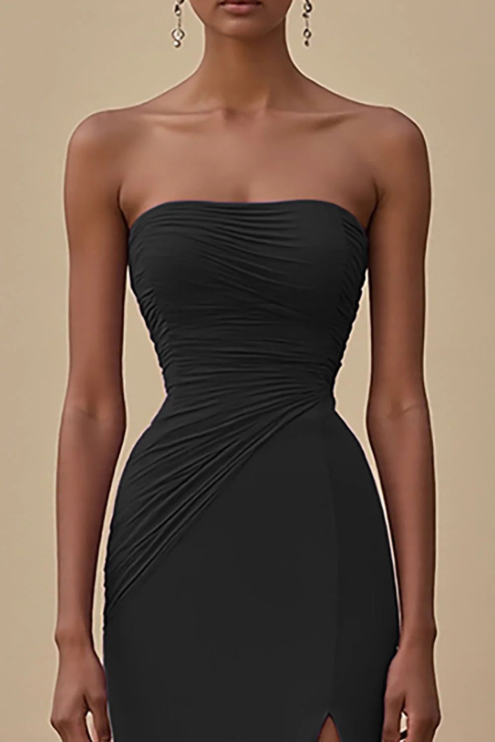 Elegant Black Sheath Chiffon Strapless Long Full Of Charm Evening Dresses