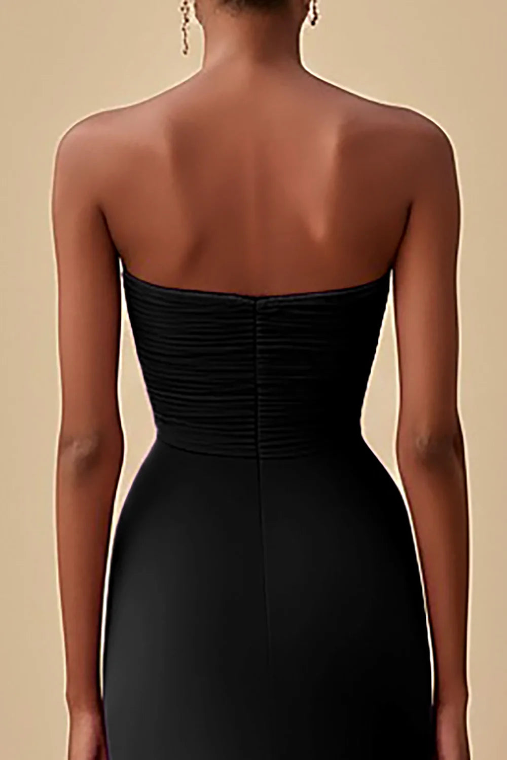 Elegant Black Sheath Chiffon Strapless Long Full Of Charm Evening Dresses