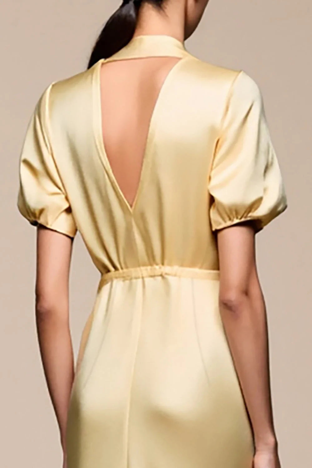 Yellow Shawl Lapel Sheath Wedding Guest Dress with Sleeves