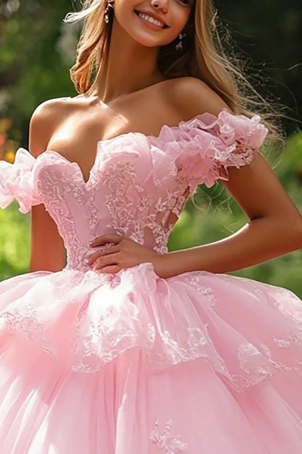 Pink Tulle Ball Gown Long Quinceanera Dress with Ruffles