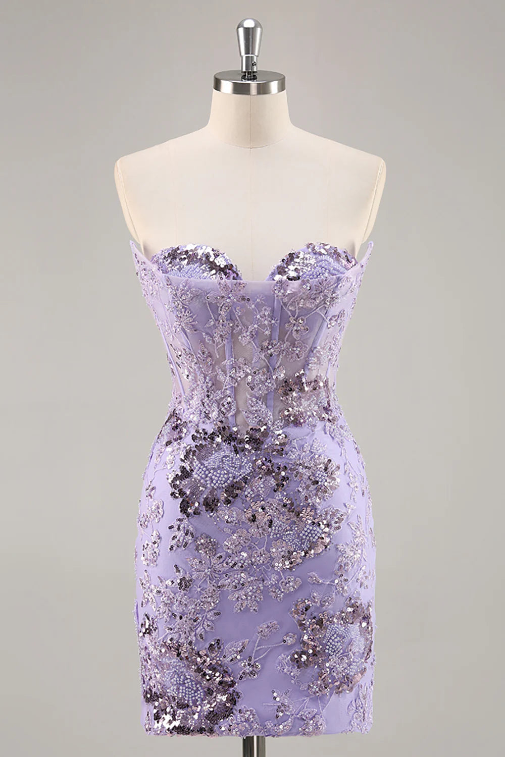 Sparkly Purple Corset Sequin Floral Short Full Of Charm Homecoing Dress