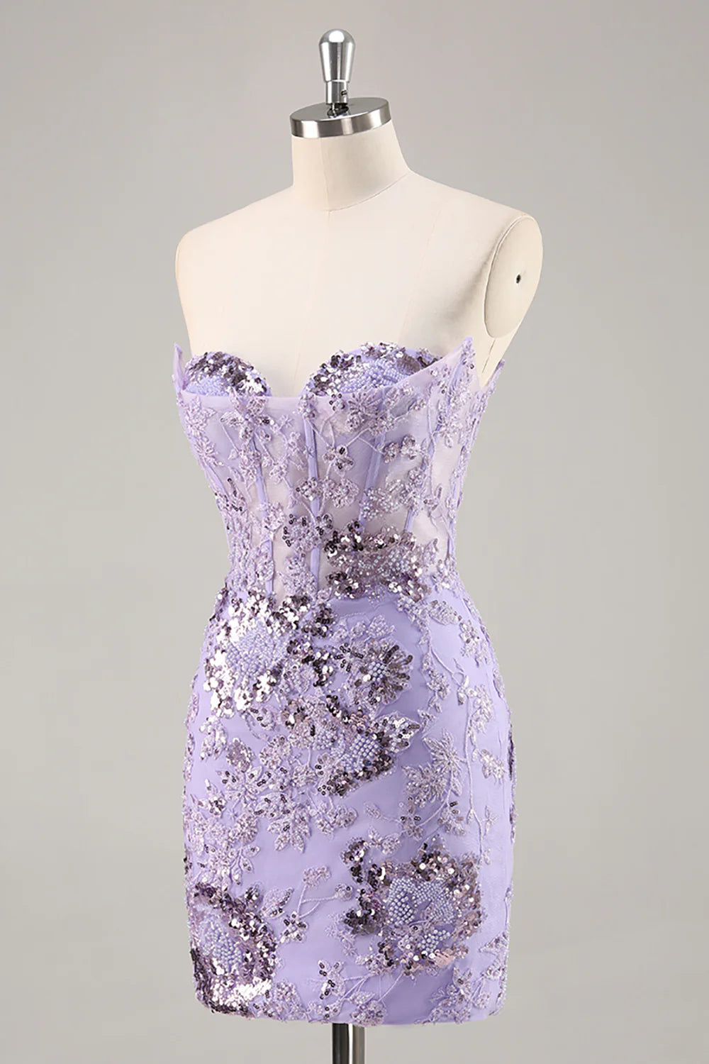 Sparkly Purple Corset Sequin Floral Short Full Of Charm Homecoing Dress