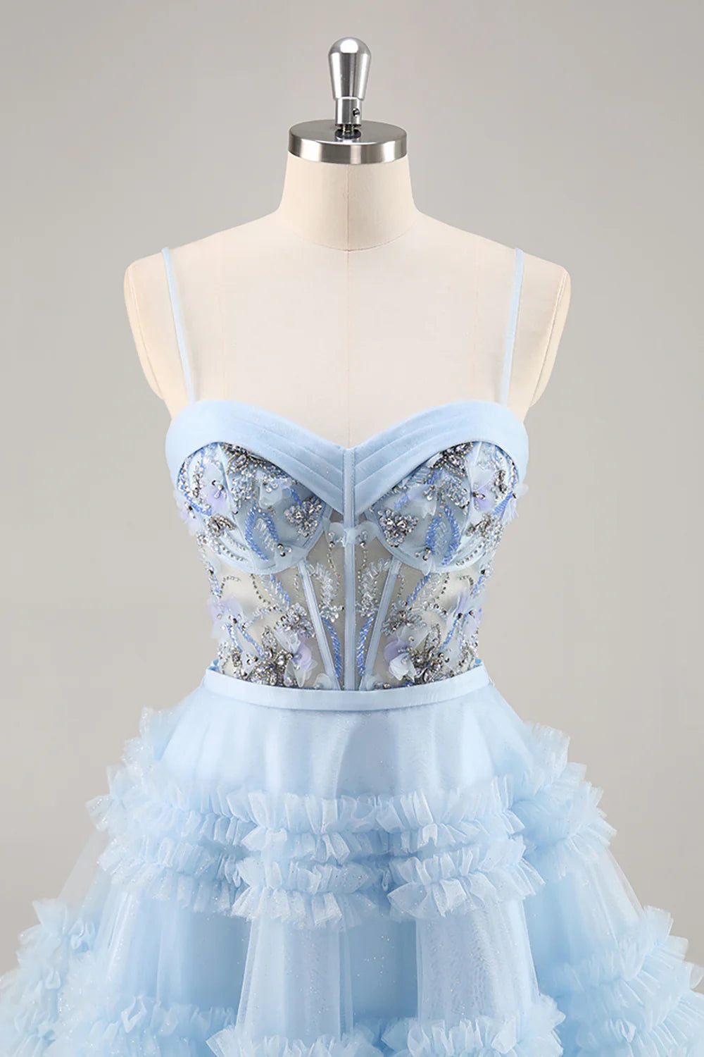 Sparkly Blue Corset Floral Ruffled Short Full Of Charm Homecoing Dress