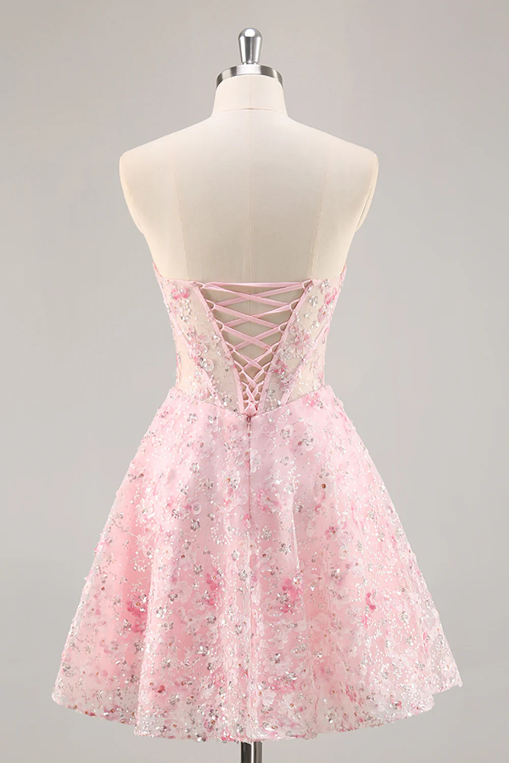 Sparkly Pink Corset Floral Sweetheart Short Full Of Charm Homecoing Dress