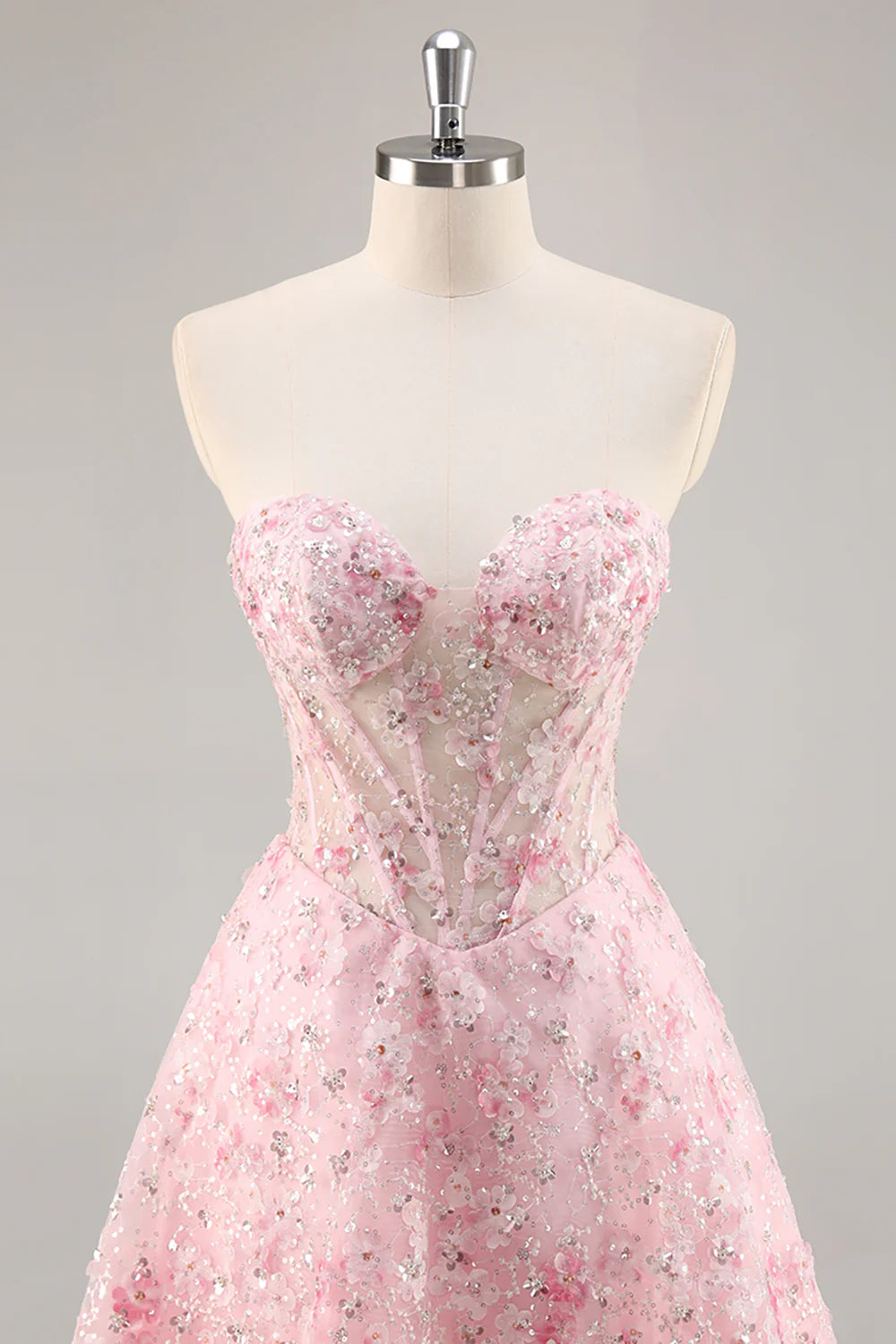 Sparkly Pink Corset Floral Sweetheart Short Full Of Charm Homecoing Dress