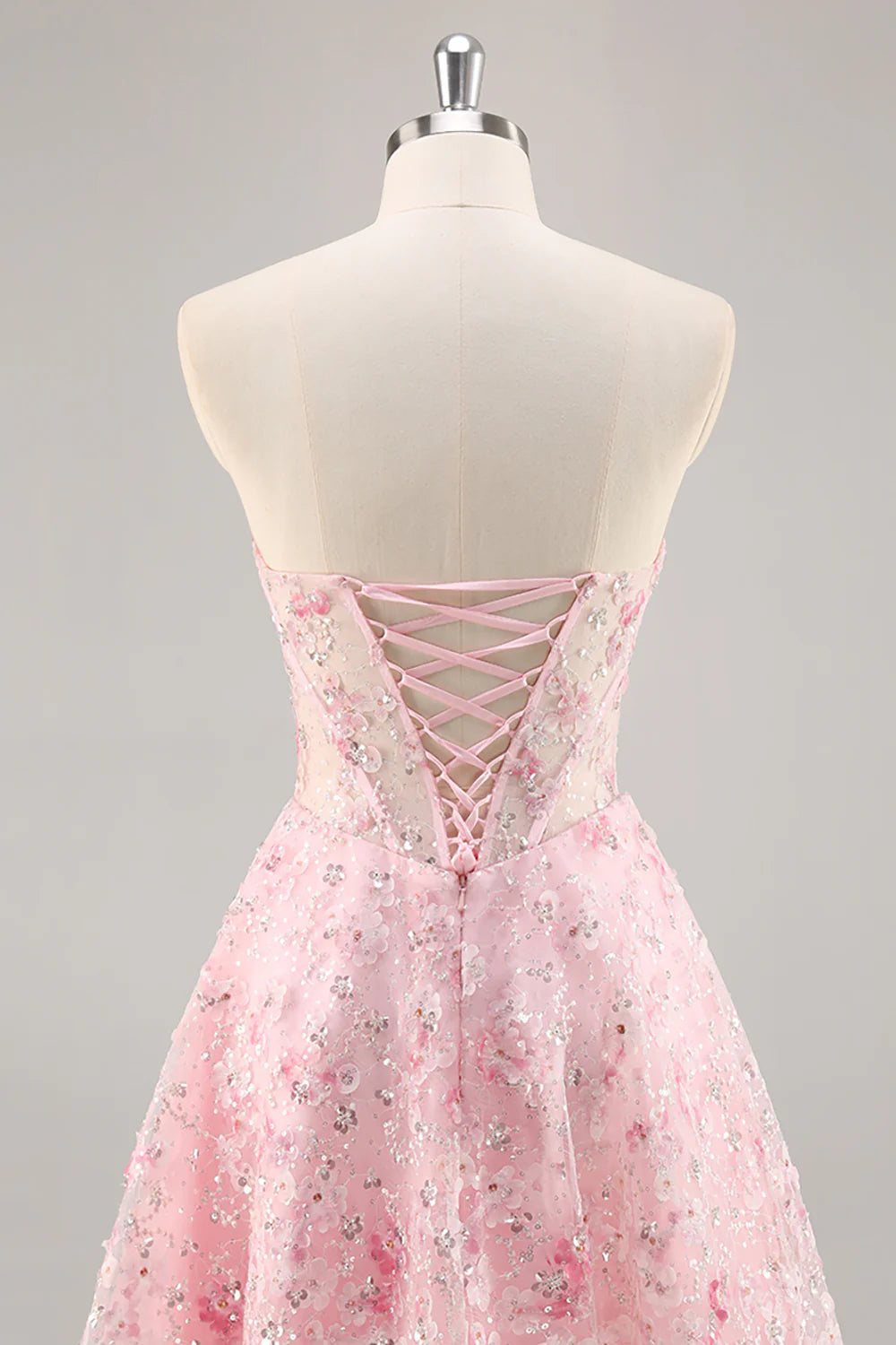 Sparkly Pink Corset Floral Sweetheart Short Full Of Charm Homecoing Dress
