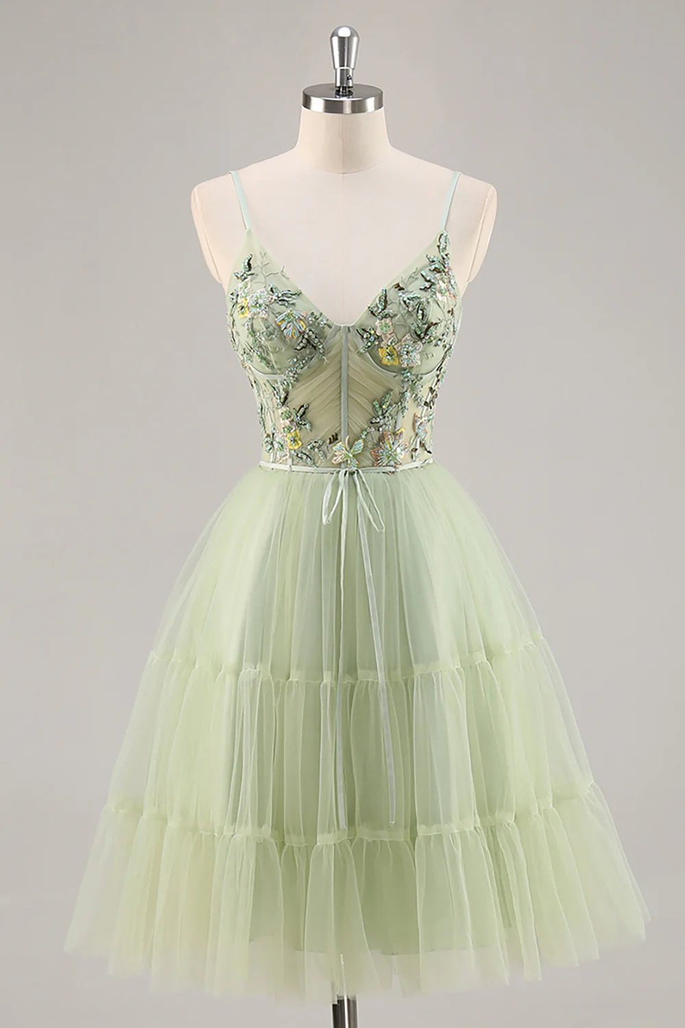 Green Floral Corset Tulle Short  Full Of Charm Homecoing Dress