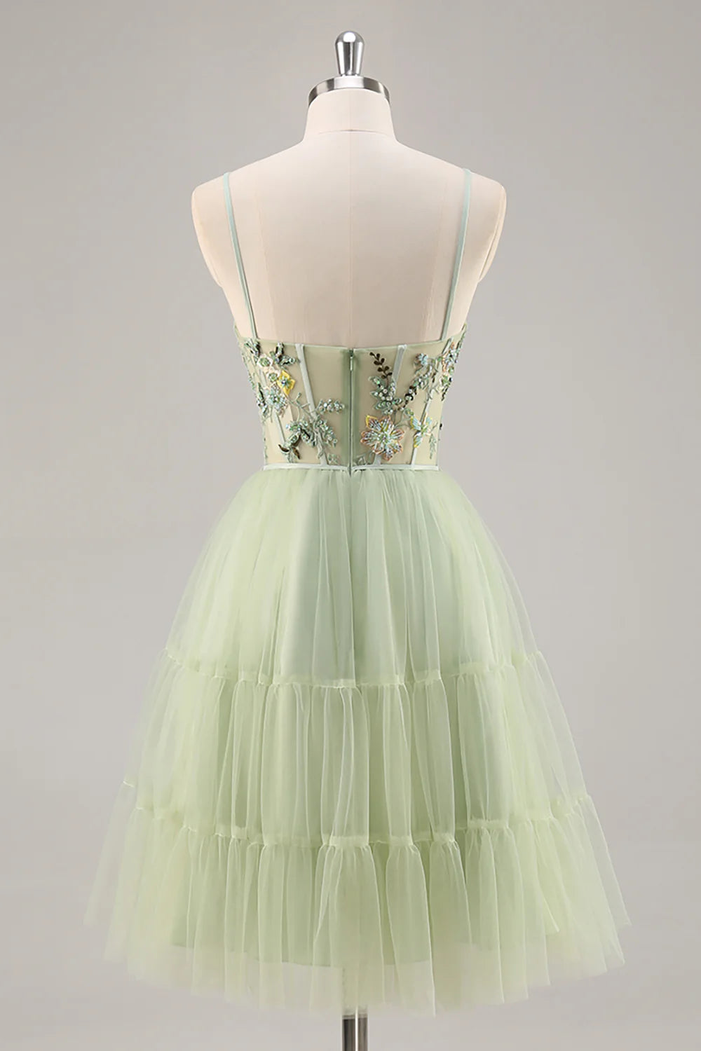 Green Floral Corset Tulle Short  Full Of Charm Homecoing Dress