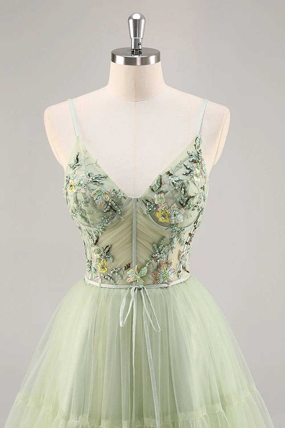 Green Floral Corset Tulle Short  Full Of Charm Homecoing Dress