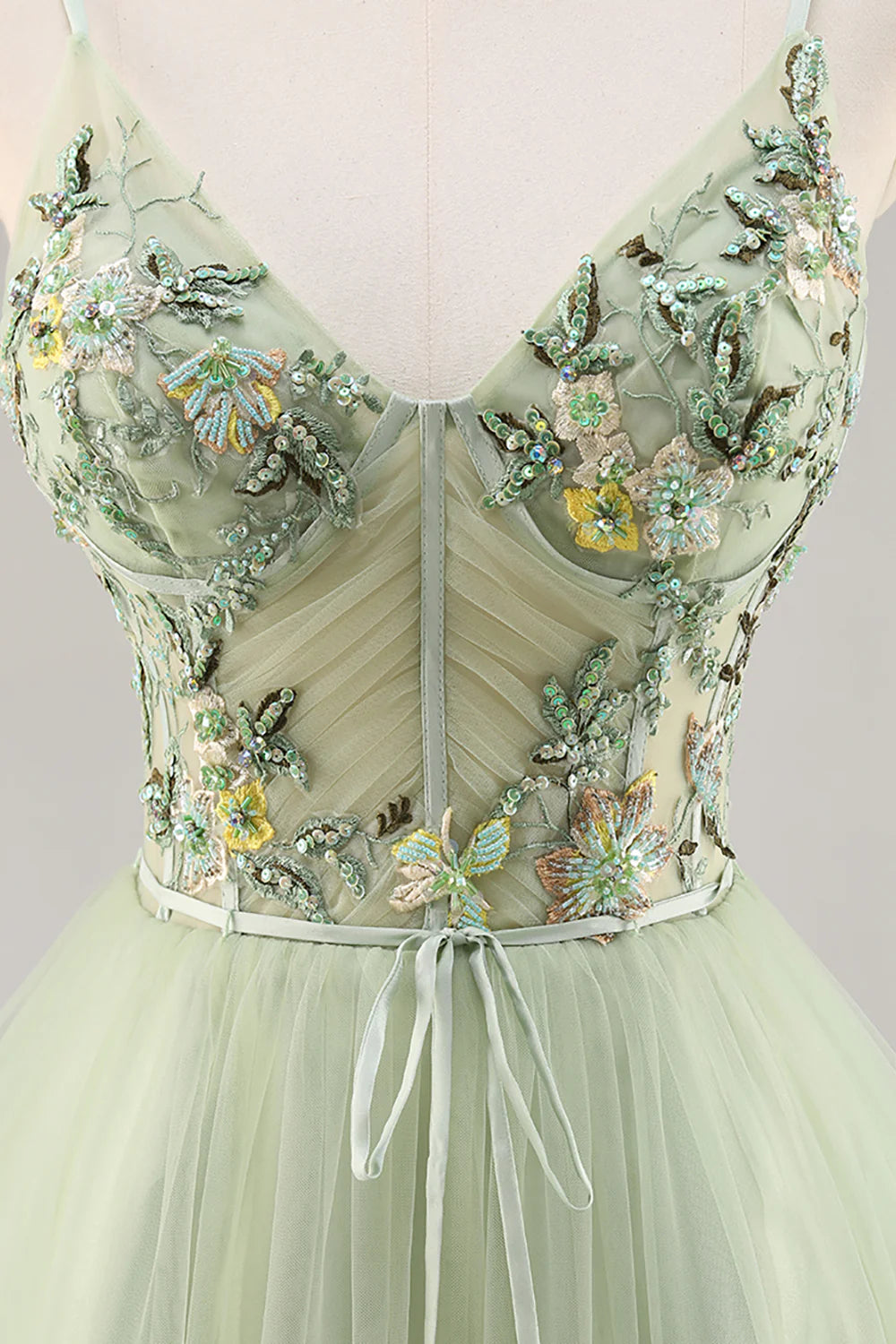 Green Floral Corset Tulle Short  Full Of Charm Homecoing Dress