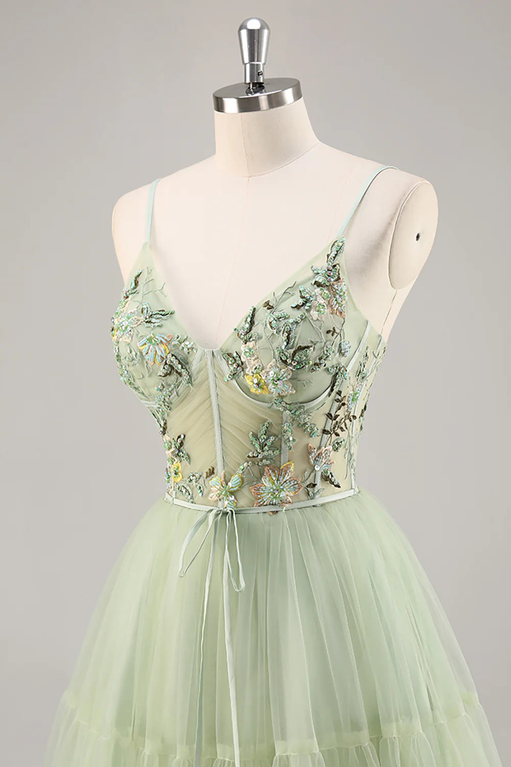 Green Floral Corset Tulle Short  Full Of Charm Homecoing Dress