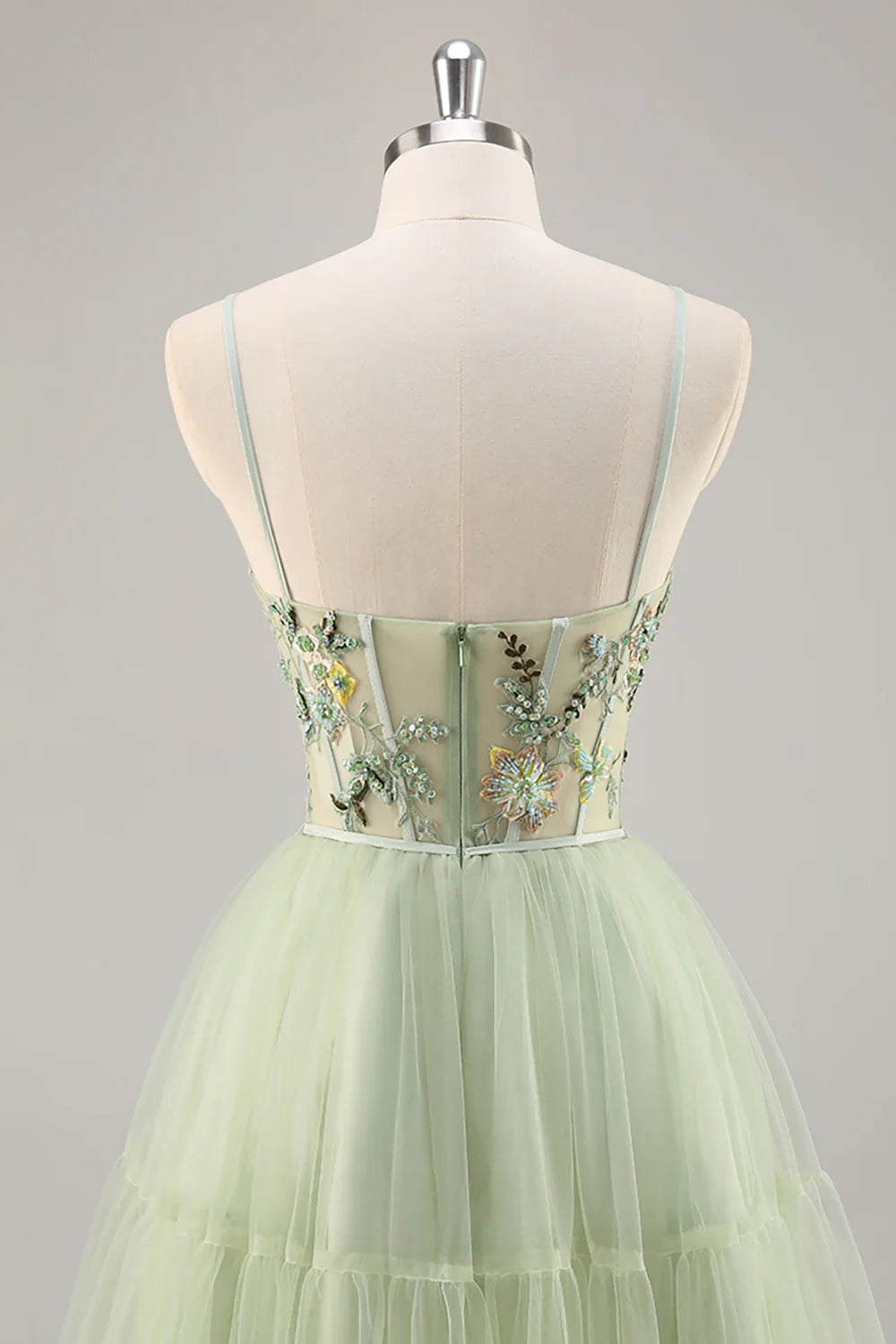 Green Floral Corset Tulle Short  Full Of Charm Homecoing Dress