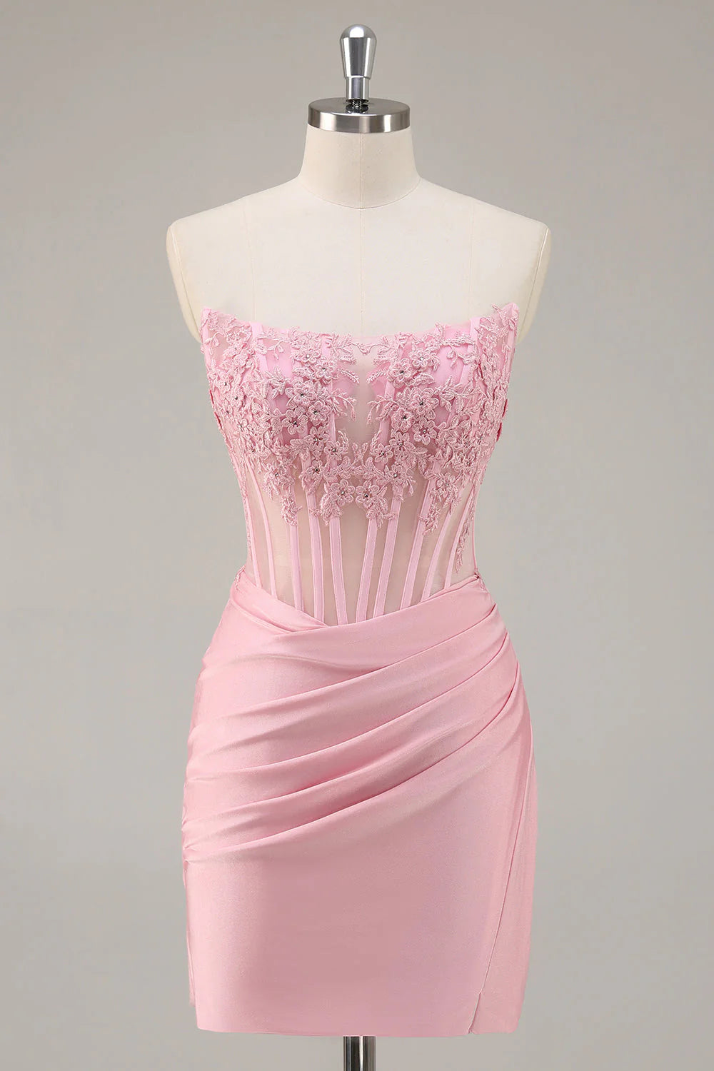 Pink Strapless Bodycon Corset Short Full Of Charm Homecoing Dress
