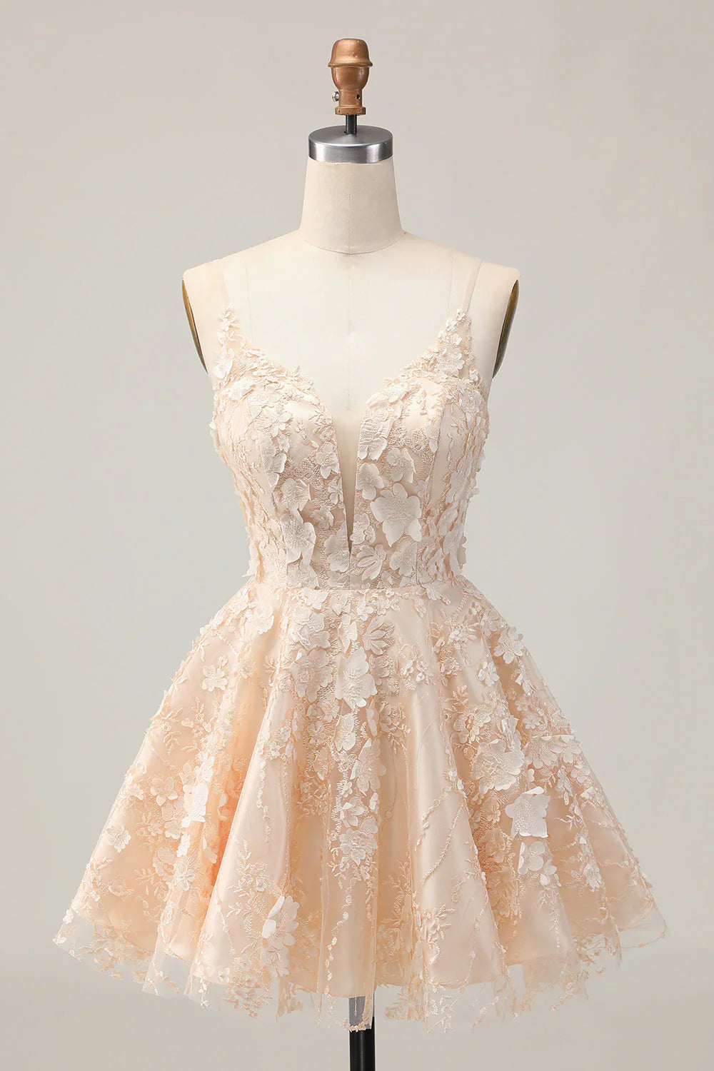 A Line Floral Apricot Appliqued Short Homecoming Dress
