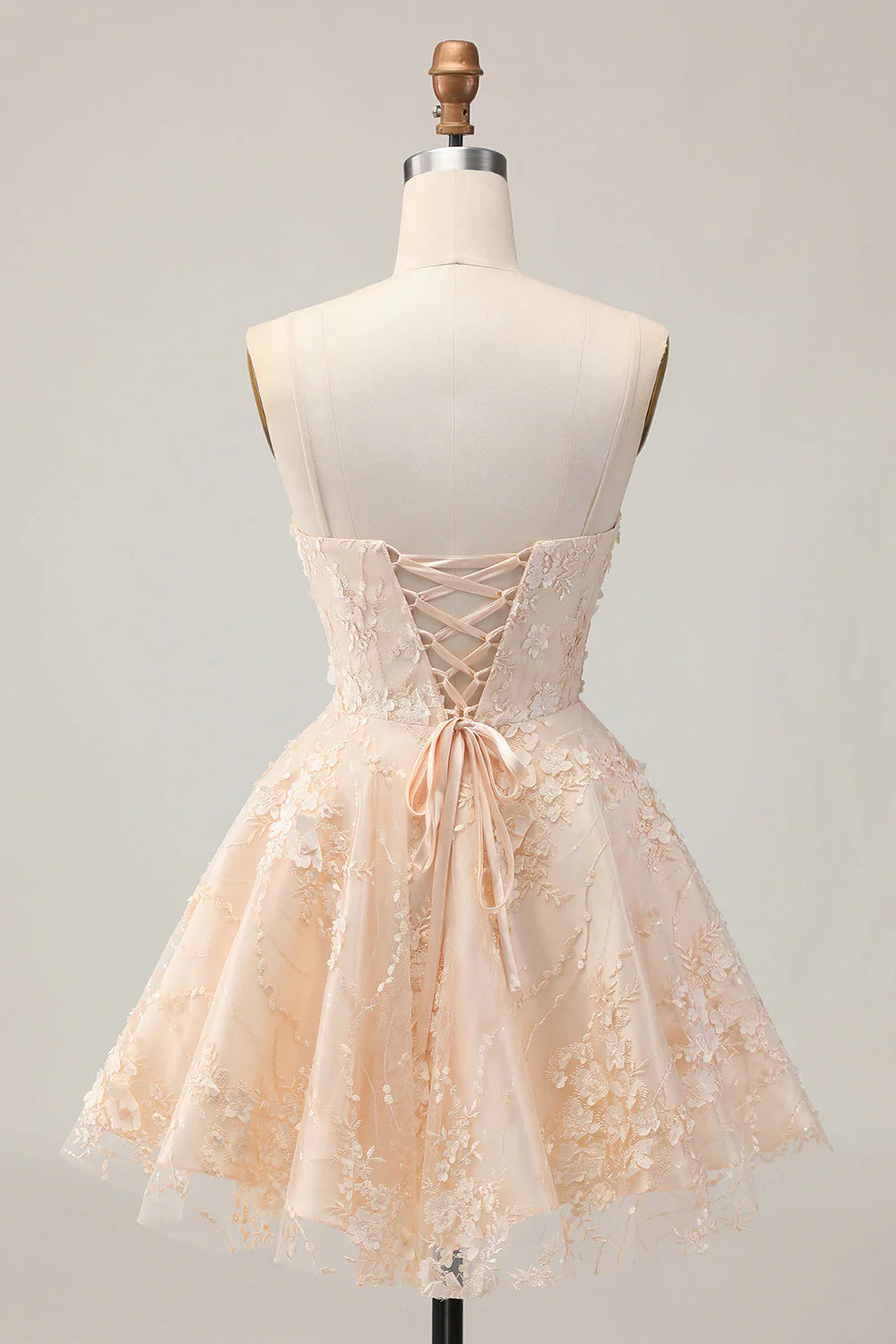 A Line Floral Apricot Appliqued Short Homecoming Dress