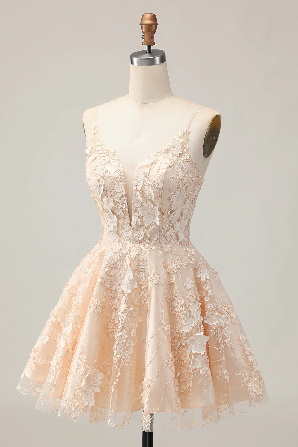 A Line Floral Apricot Appliqued Short Homecoming Dress