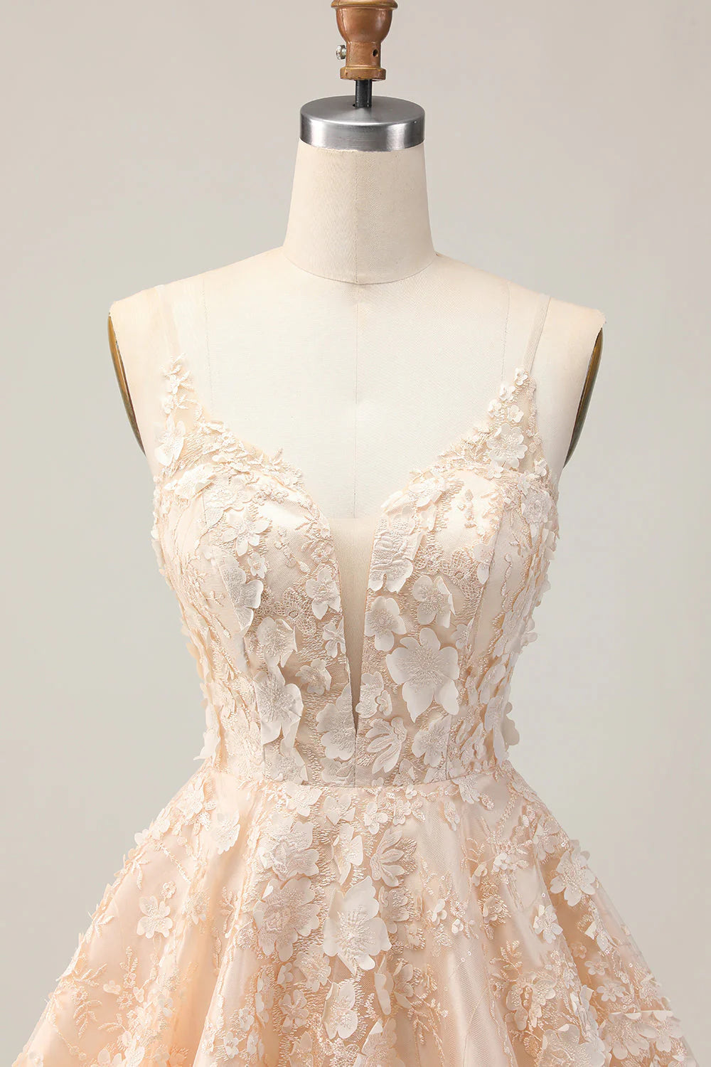 A Line Floral Apricot Appliqued Short Homecoming Dress