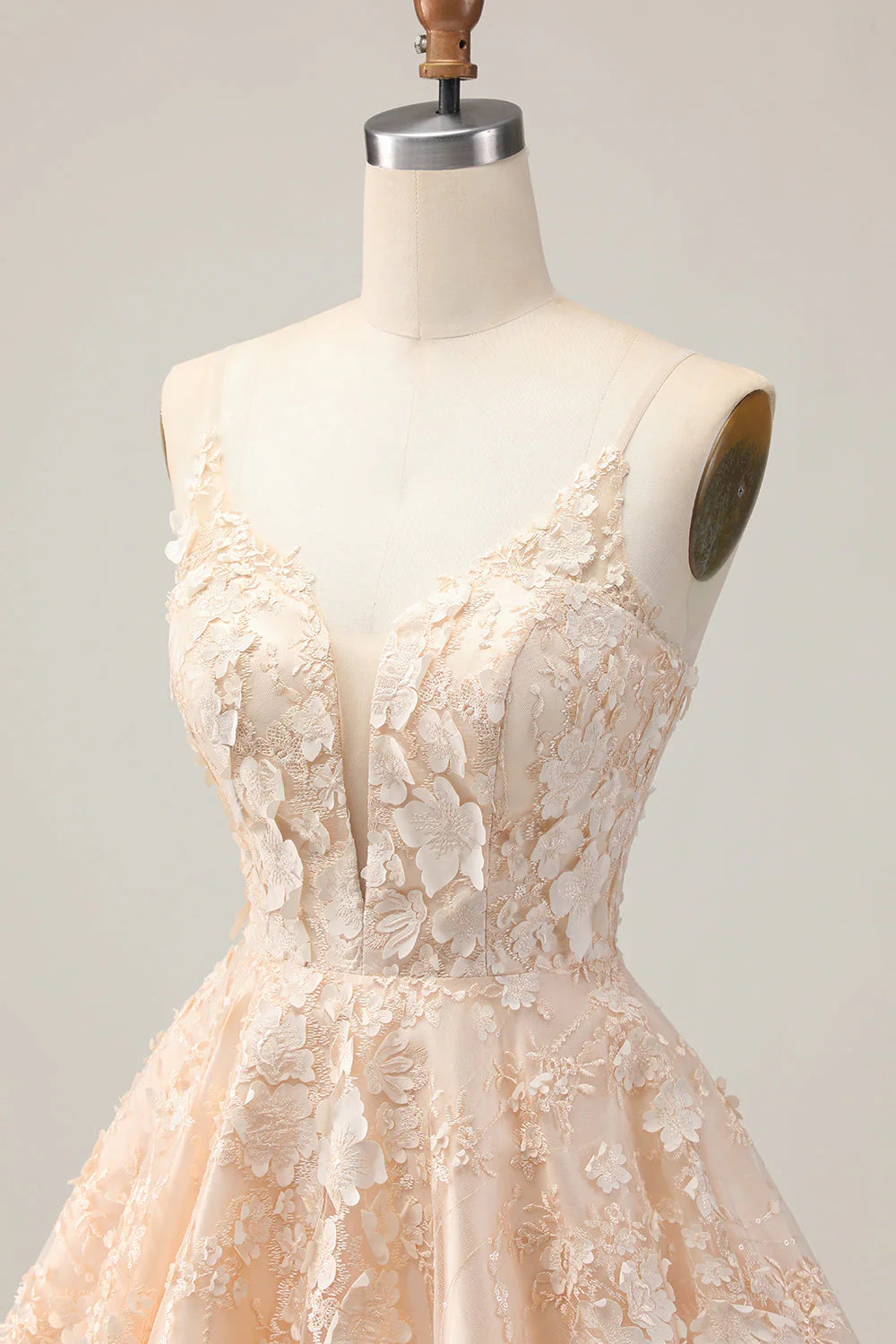 A Line Floral Apricot Appliqued Short Homecoming Dress