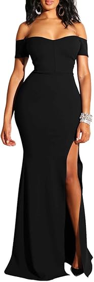 Women's Off Shoulder High Split Long Formal Party Dress