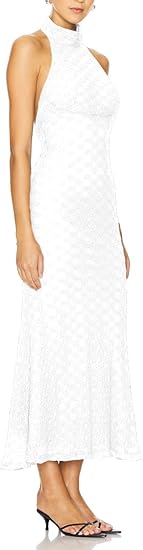 Women's Elegant Halter Neck Floral Lace Mermaid Maxi Dress Evening Dresses